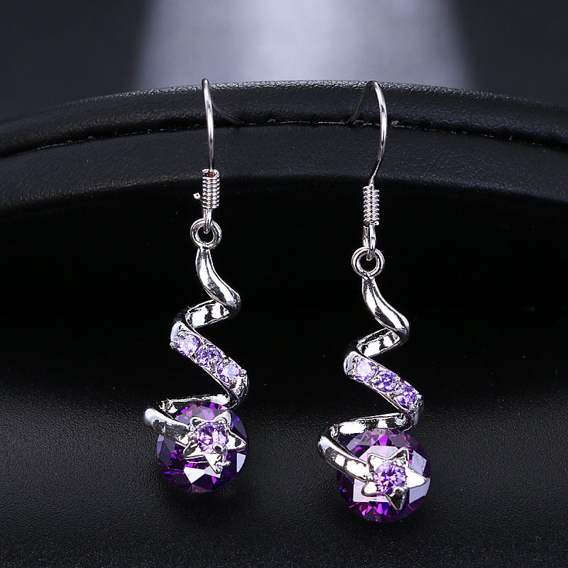 Purple Zircon Spiral Ear Hook Earrings - Infinity Beautiful Boutique