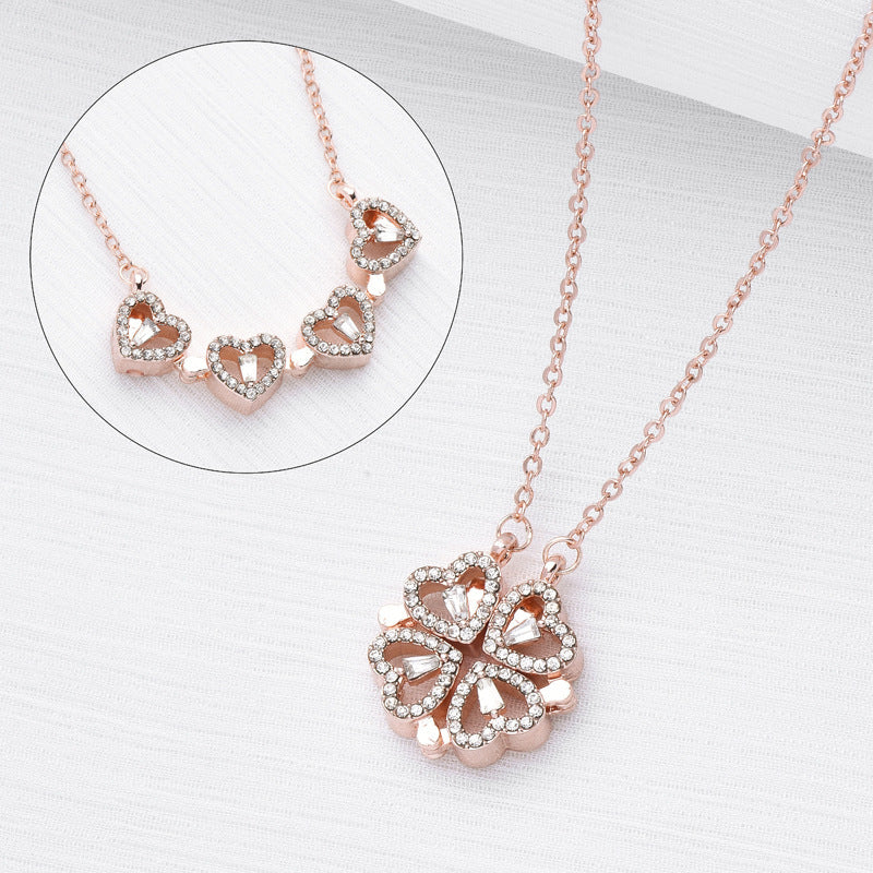 Infinity Beautiful Clover Heart Necklace – Retro Magnetic Pendant with Openable Love Charm - Infinity Beautiful Boutique