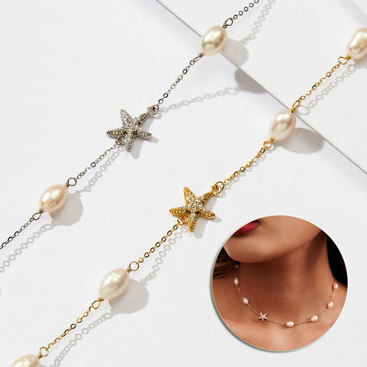 Infinity Beautiful Sterling Silver Pearl Starfish Necklace