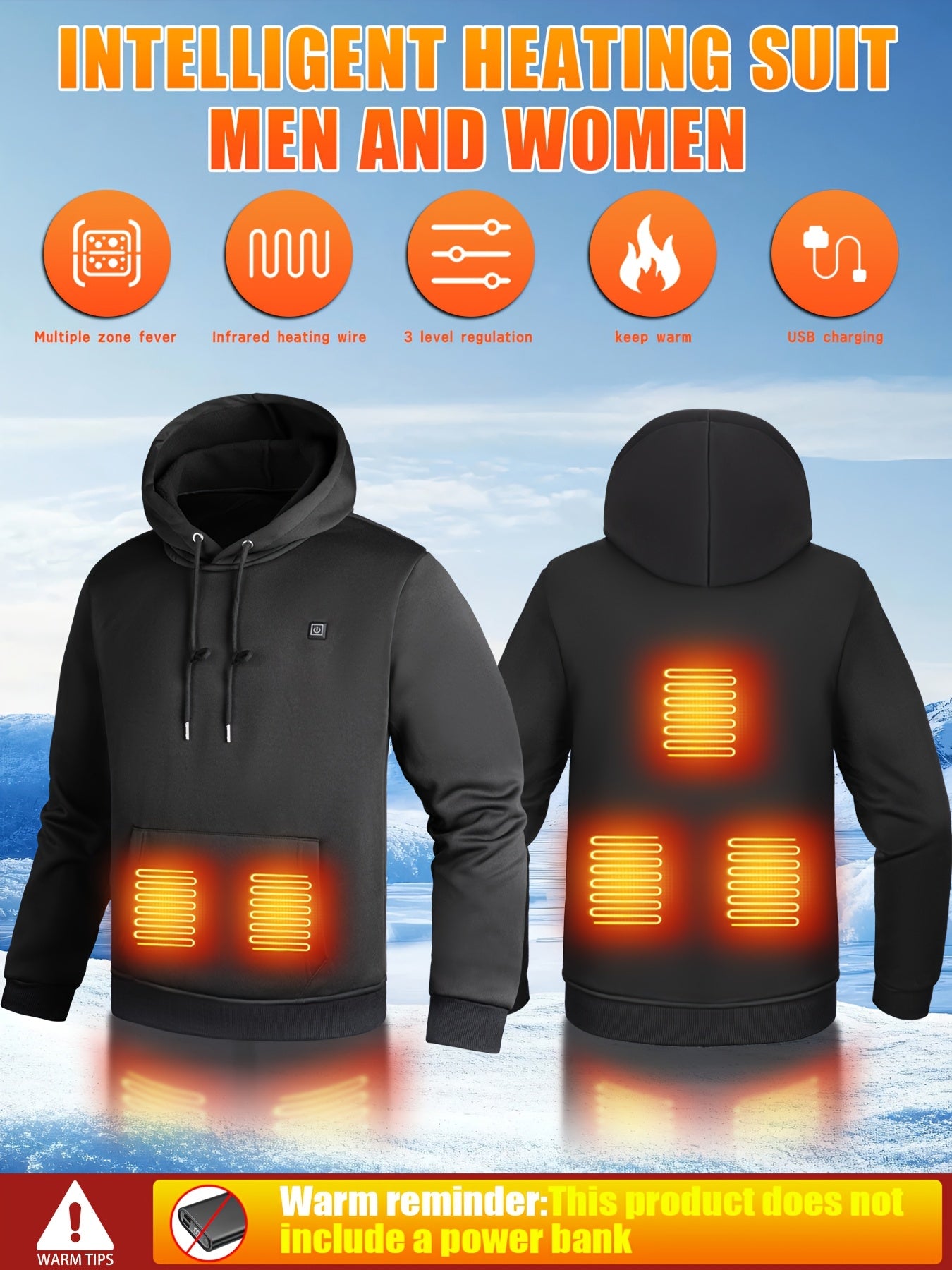 Men’s Heated Hooded Sweatshirt 5-Zone Winter Gear