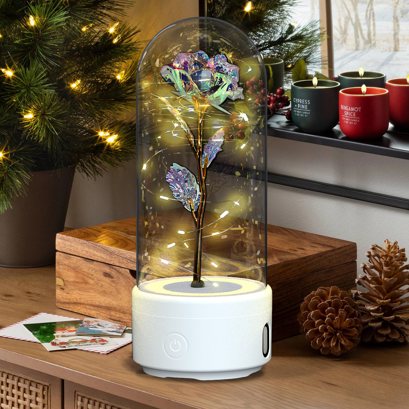 2-in-1 Rose LED Light & Bluetooth Speaker – Gift Under Glass - Infinity Beautiful Boutique