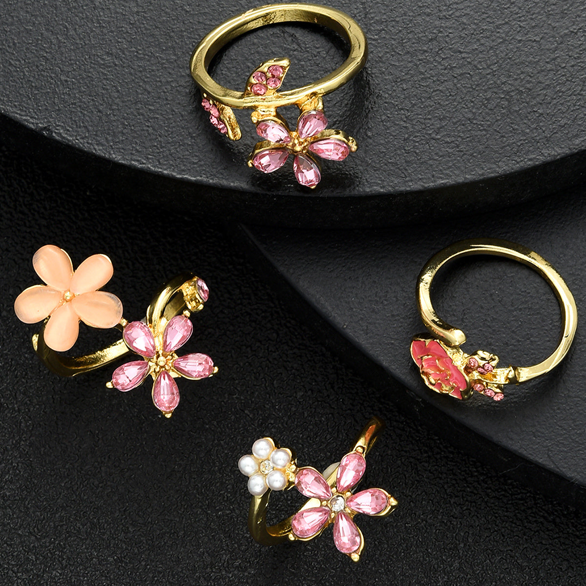 Elegant Vintage 4-Piece Floral Ring Set