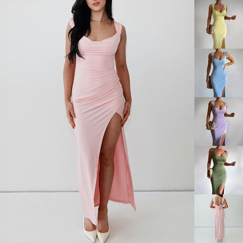 Slim Sleeveless Slit Dress With Back Tie Design Fashion Temperament Dresses For Women Clothing - Infinity Beautiful Boutique