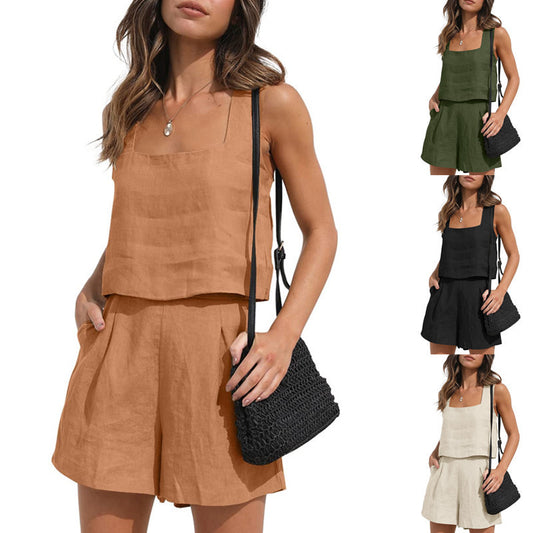 Women's Suit 2 Piece Outfits Square Neck Tops Shorts Sets Lounge Clothes Beach Summer Casual Outfits - Infinity Beautiful Boutique