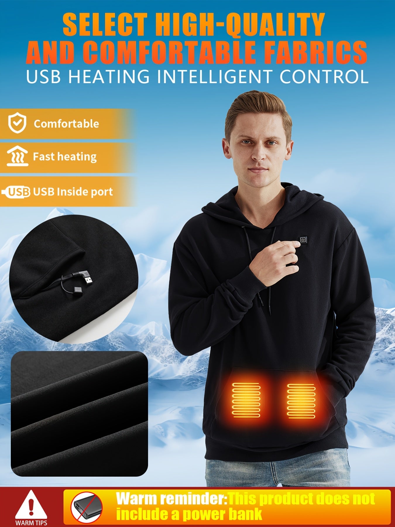 Men’s Heated Hooded Sweatshirt 5-Zone Winter Gear