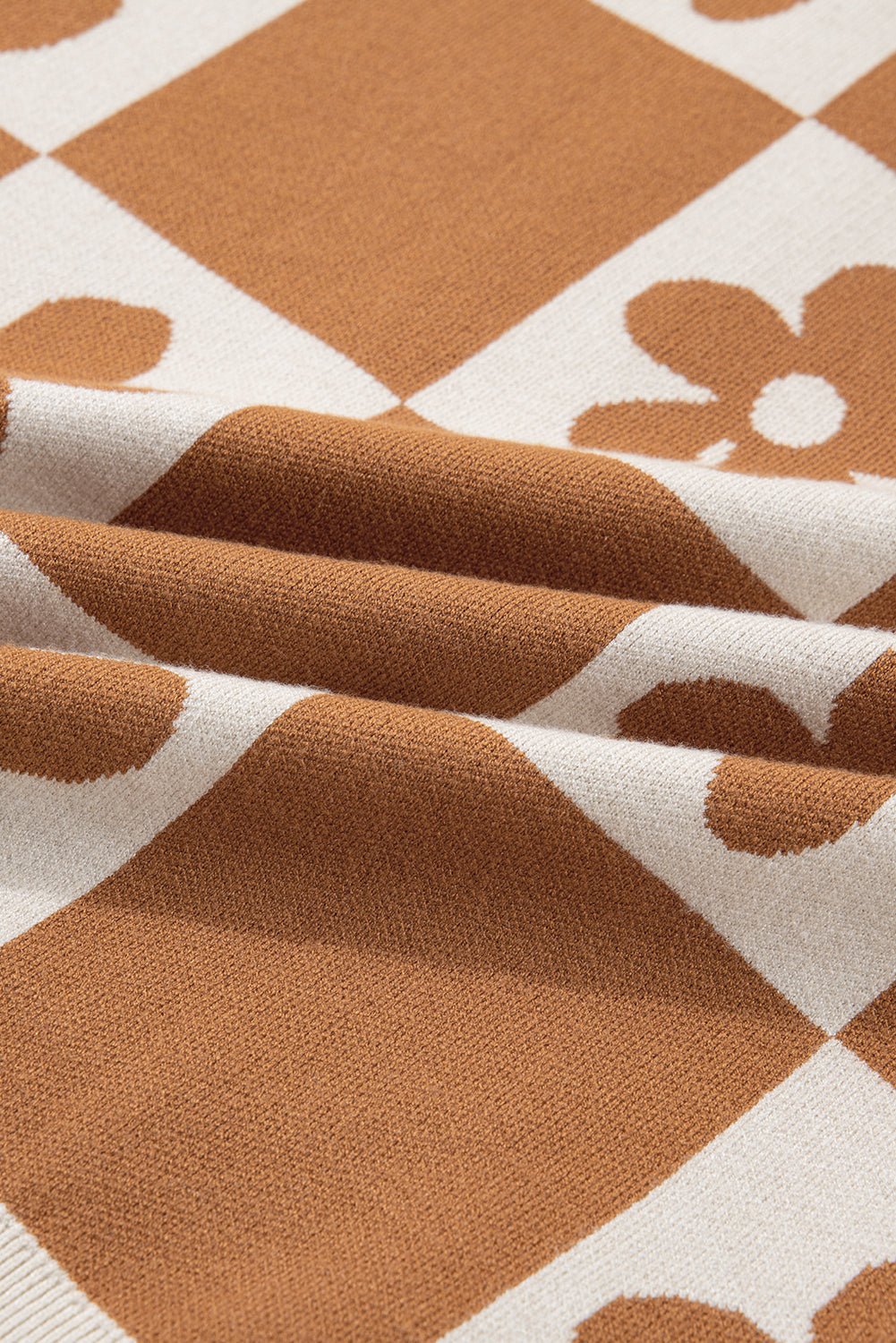 Infinity Beautiful Flower Checker Henley Baggy Sweater