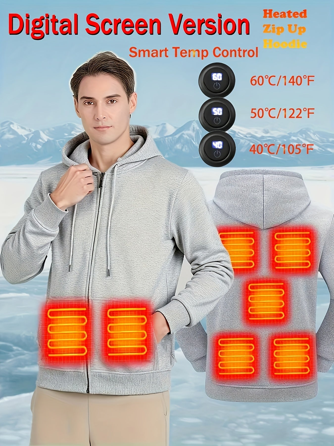 Men’s Heated Zip-Up Hoodie – 7 Heating Zones, Unisex Fit (Battery Not Included)