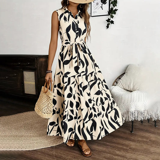Infinity Beautiful Boho Breeze Maxi – Sleeveless Floral Dress with V-Neck, Button Front & Belted Waist - Infinity Beautiful Boutique
