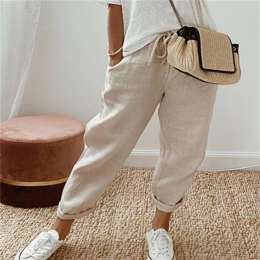 Women's Fashion Cotton Linen Solid Color Casual Pants - Infinity Beautiful Boutique