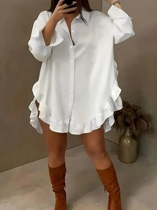 Infinity Beautiful Ruffle Hem Shirt – Casual Long Sleeve with Feminine Flair - Infinity Beautiful Boutique
