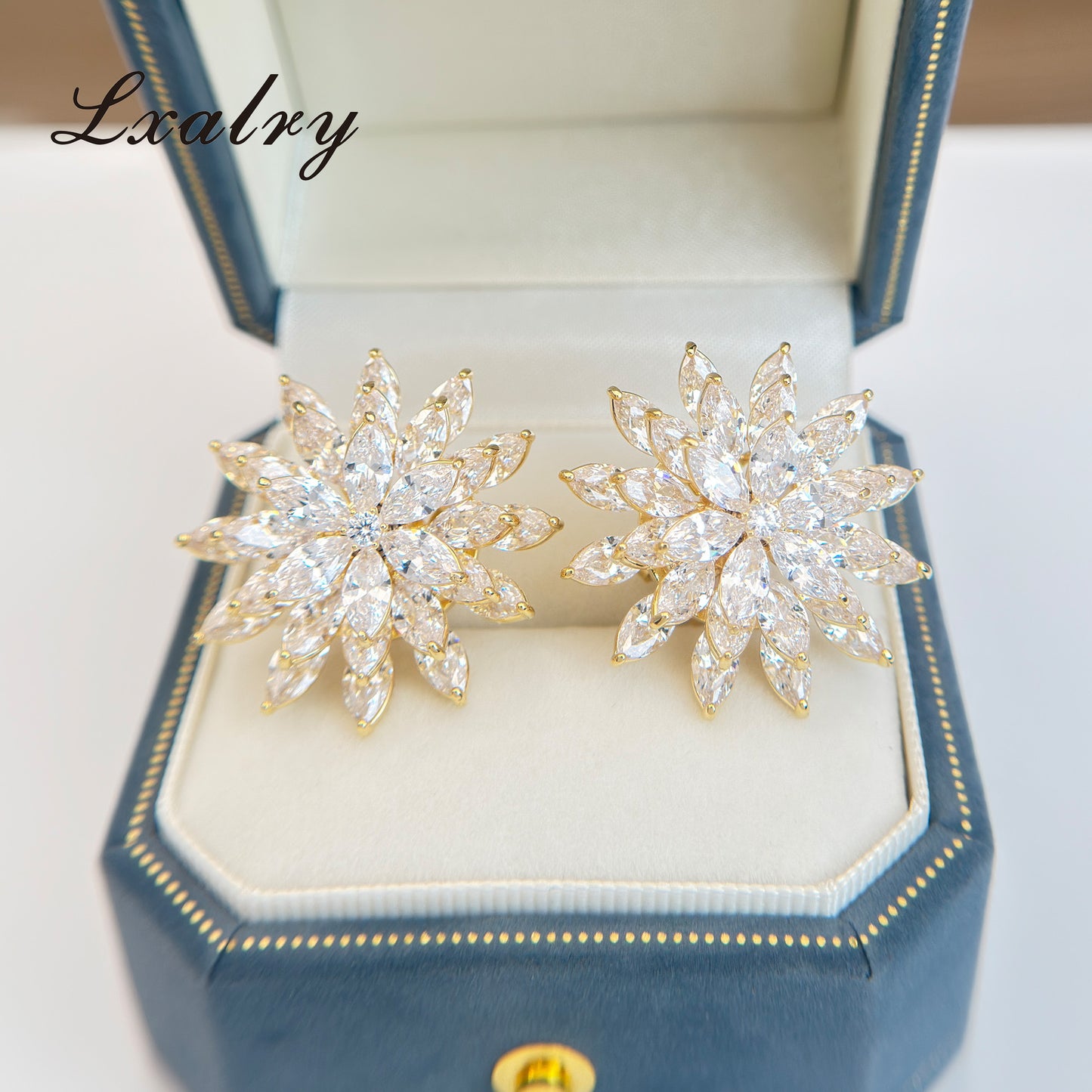 Lxalry 18K Gold Plated Copper Flower Jewelry Set - Baroque Style Statement Ring & Earrings - Hypoallergenic, Non-Tarnish, Elegant Gift For Women