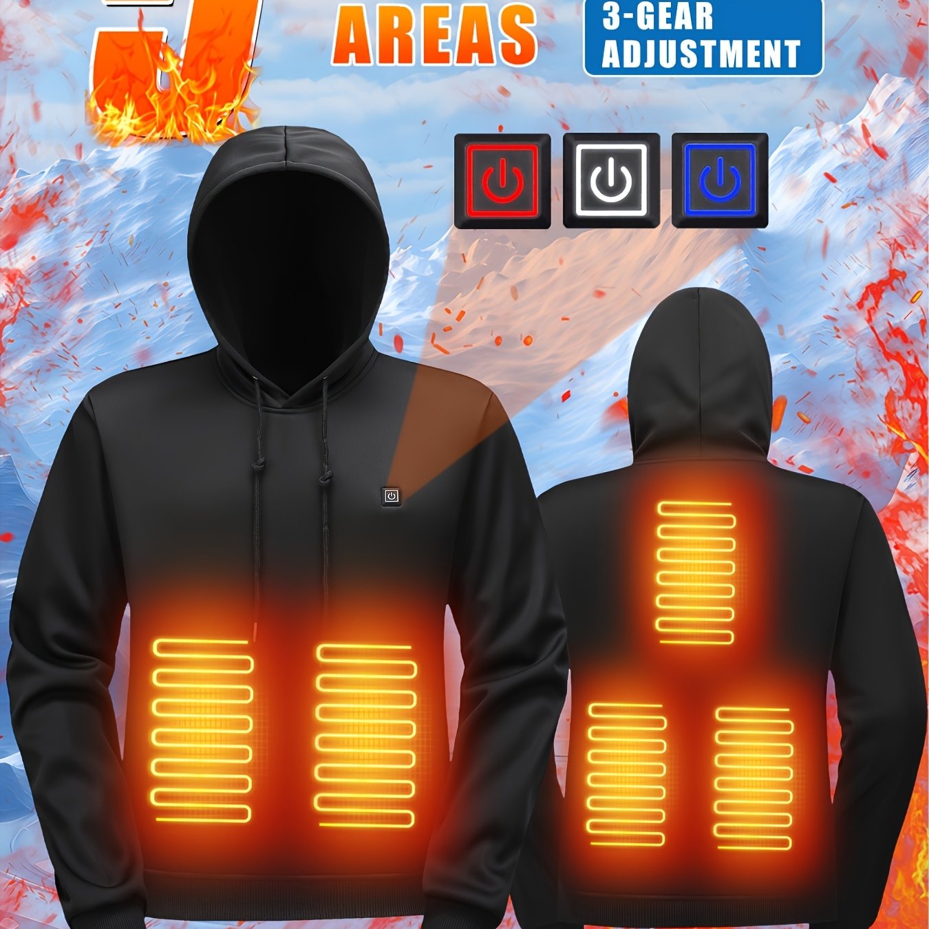 Men’s Heated Hooded Sweatshirt 5-Zone Winter Gear