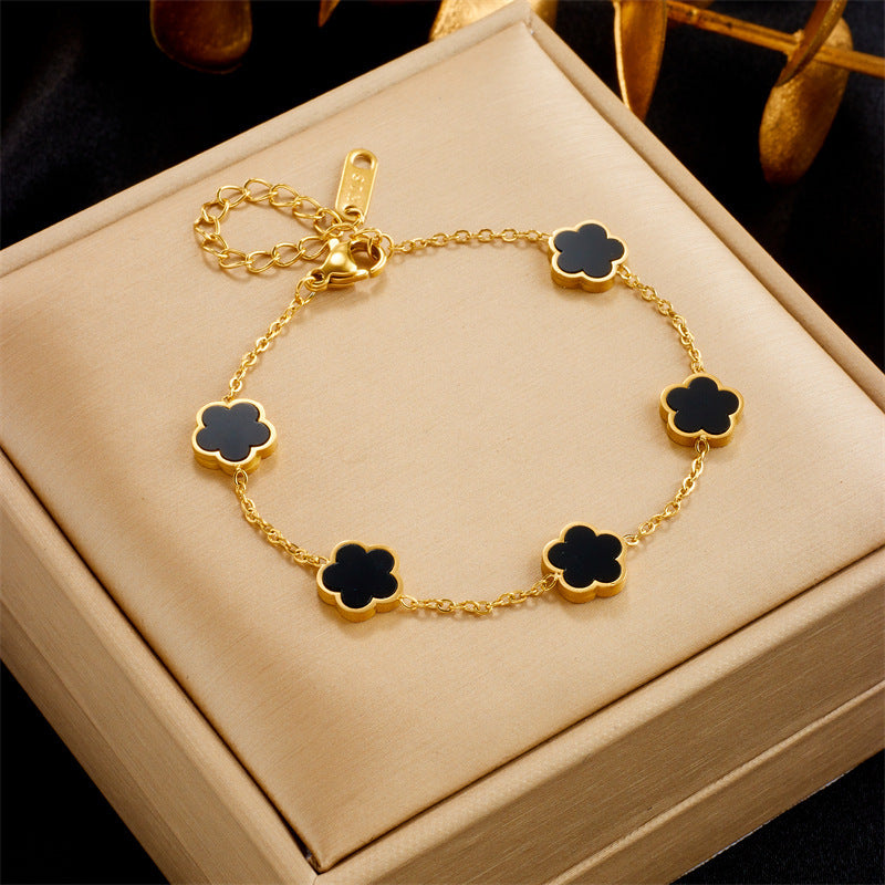 Luxury Green Gum Flower Drop Bracelet – Gold-Tone Floral Jewelry