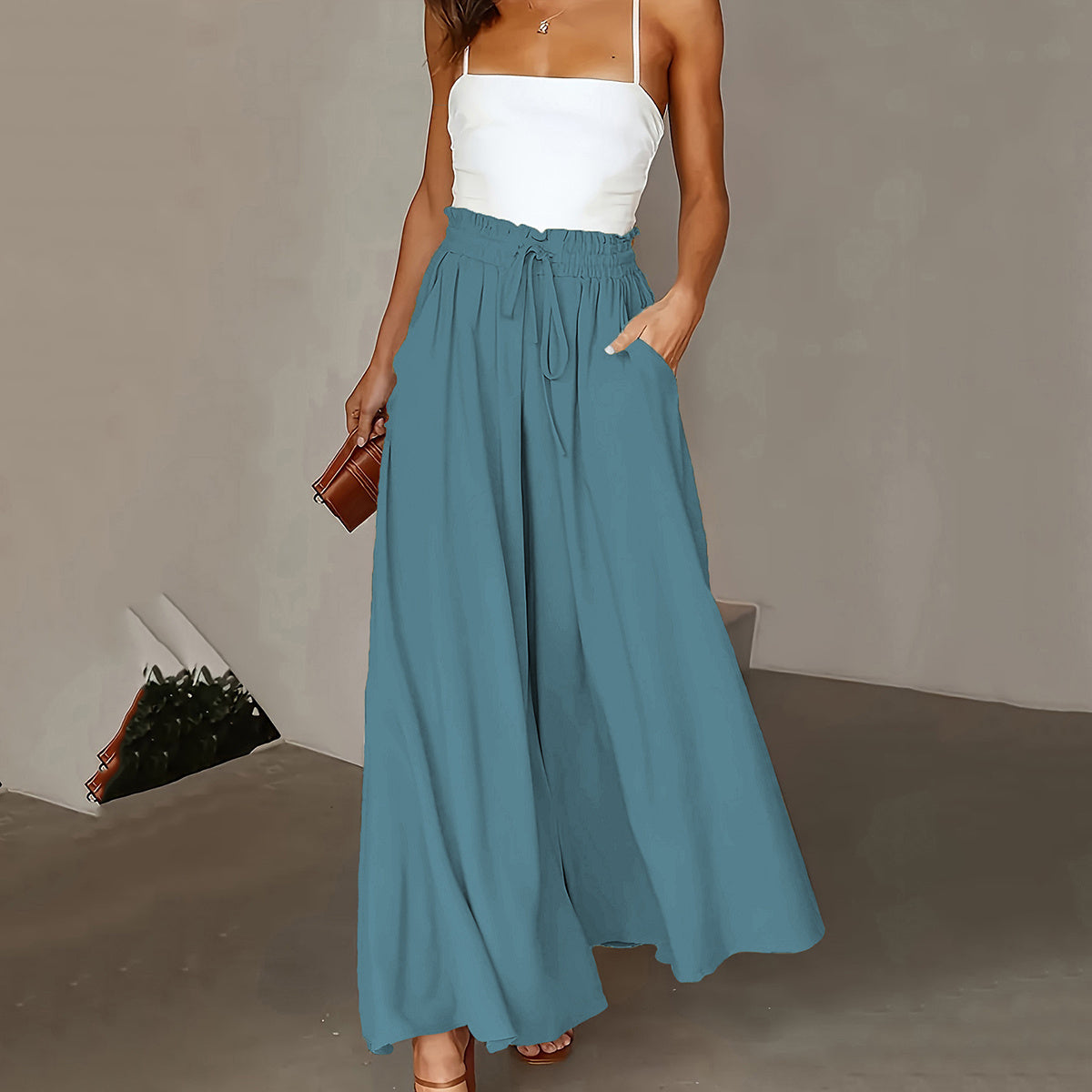 Infinity Beautiful Plus Wide-Leg Pants – Paperbag Waist with Tie Front & Pockets for Effortless Spring/Summer Style - Infinity Beautiful Boutique