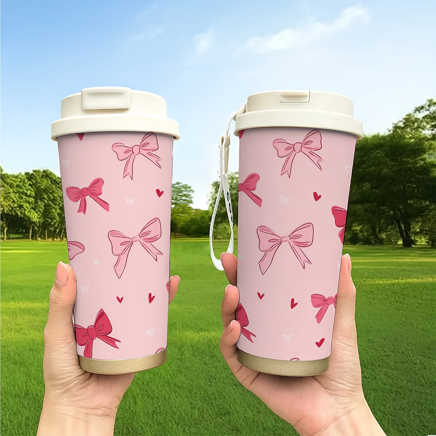 Pink Bow & Hearts Insulated Travel Tumbler