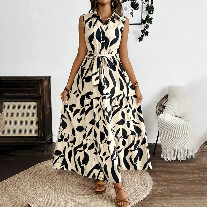 Infinity Beautiful Boho Breeze Maxi – Sleeveless Floral Dress with V-Neck, Button Front & Belted Waist
