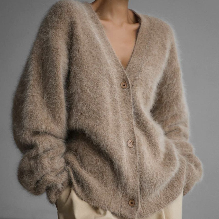 Loose V-neck Button Cardigan Fall Winter Fashion Single Breasted Knitted Sweater Top Women's Clothing - Infinity Beautiful Boutique