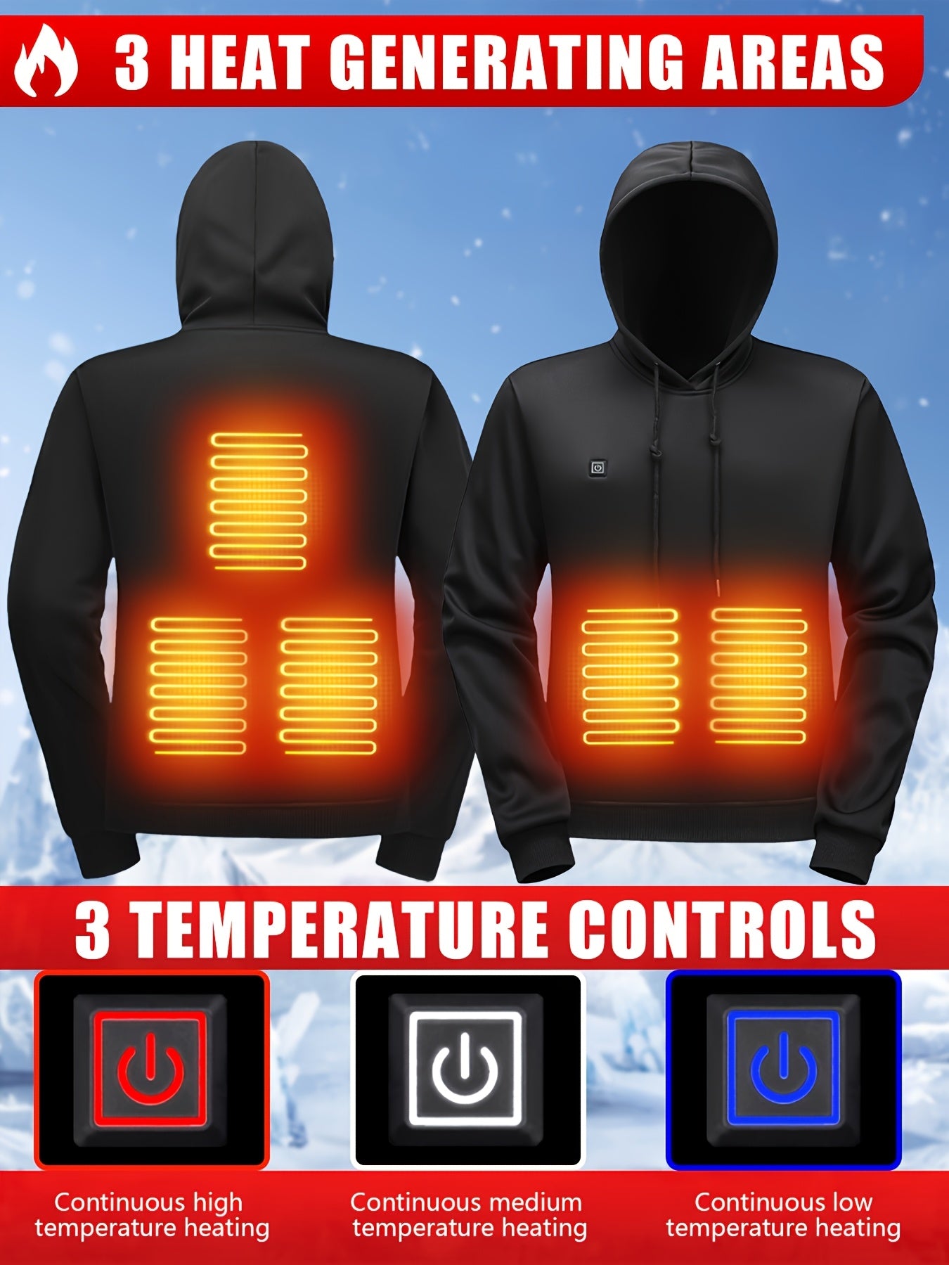 Men’s Heated Hooded Sweatshirt 5-Zone Winter Gear