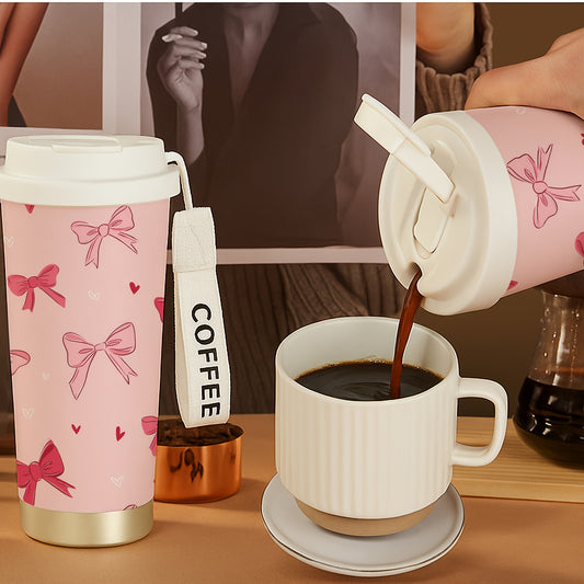 Pink Bow & Hearts Insulated Travel Tumbler