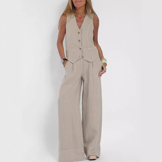 Infinity Beautiful Summer Vest Suit – V-Neck Sleeveless Top & Loose Trousers S, M, L, XL, XXL - Infinity Beautiful Boutique