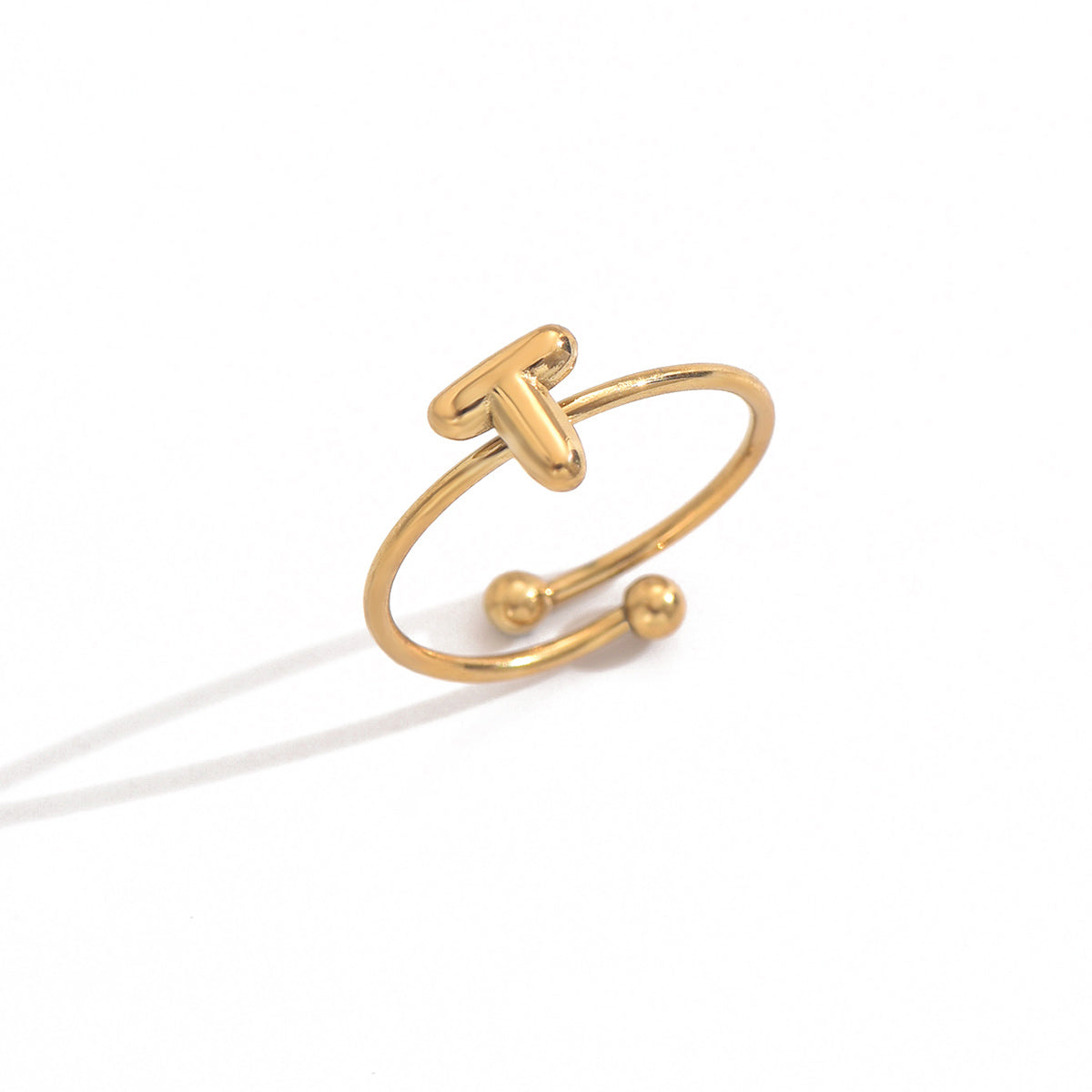 18K Gold-Plated Stainless Steel Initial Ring – Adjustable Minimalist A–Z Letter Ring, Waterproof, Hypoallergenic, Tarnish-Free