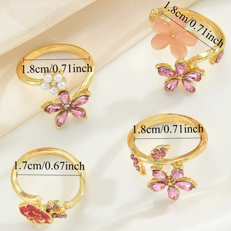Elegant Vintage 4-Piece Floral Ring Set