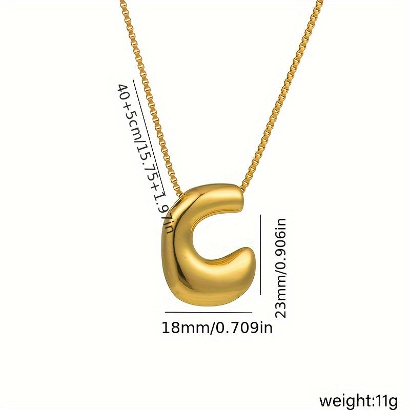Initial Letter Necklace – 3D Pendant, Stainless Steel Chain