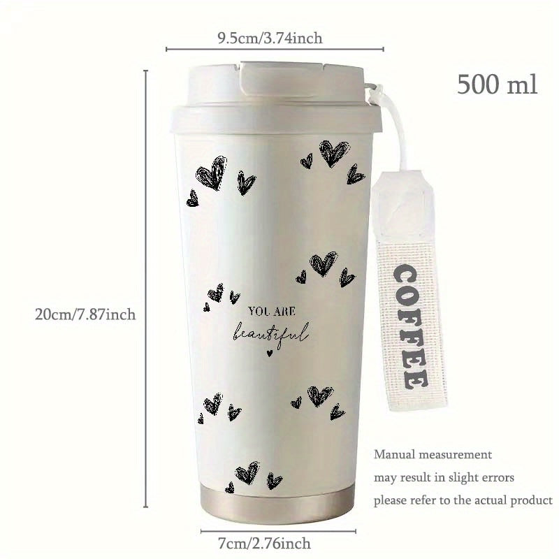 Black Heart Insulated Travel Mug with Handle Strap