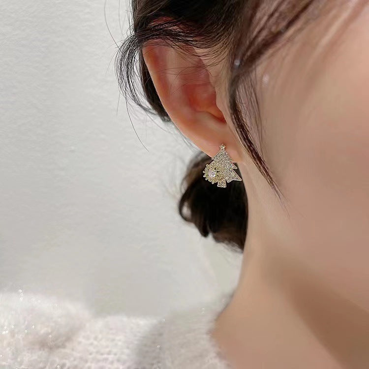 Rotatable Christmas Tree Earrings Shiny Rhinestone Snowflake Stud Earring New Year Xmas Festival Ear Jewelry Gifts Autumn And Winter - Infinity Beautiful Boutique