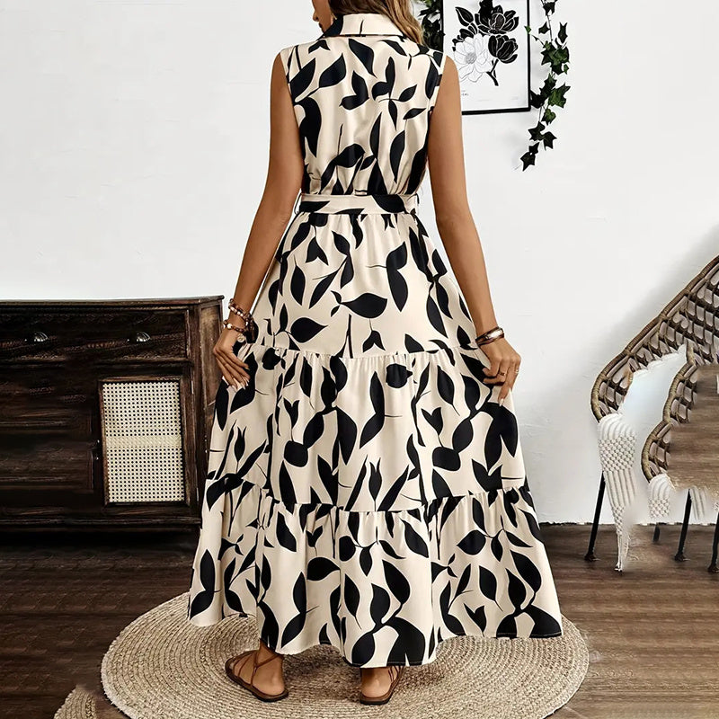 Infinity Beautiful Boho Breeze Maxi – Sleeveless Floral Dress with V-Neck, Button Front & Belted Waist