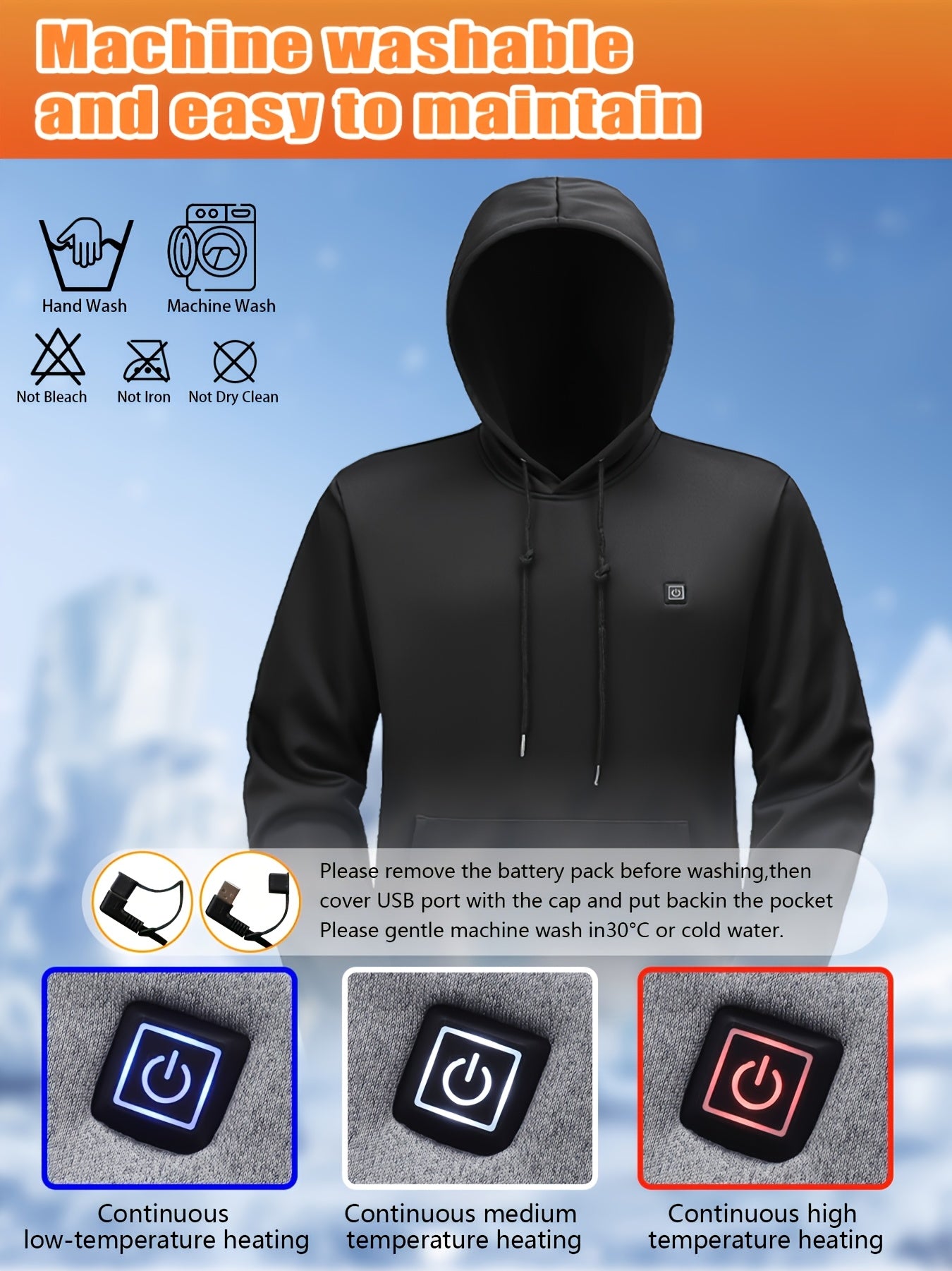Men’s Heated Hooded Sweatshirt 5-Zone Winter Gear
