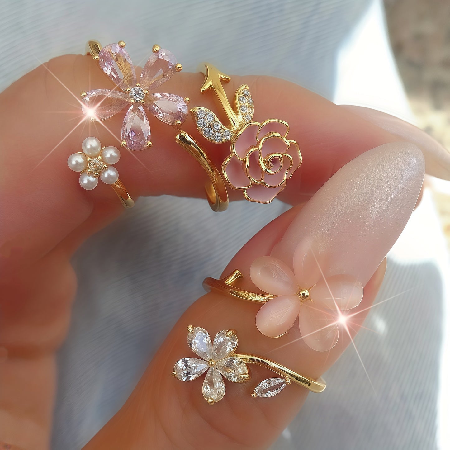 Elegant Vintage 4-Piece Floral Ring Set