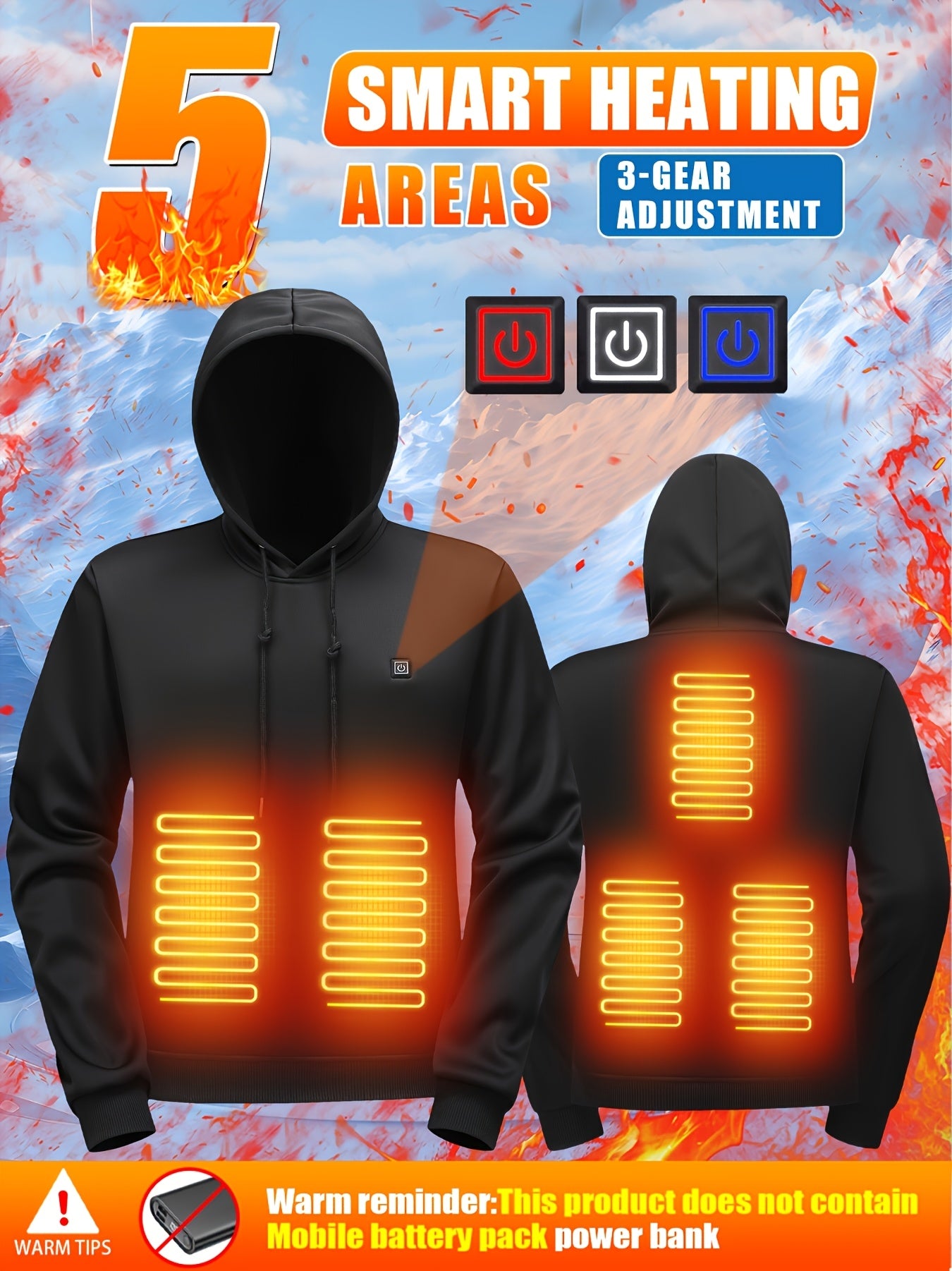 Men’s Heated Hooded Sweatshirt 5-Zone Winter Gear