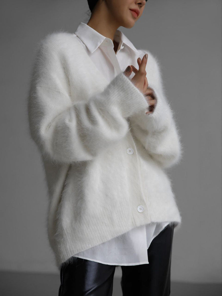 Loose V-neck Button Cardigan Fall Winter Fashion Single Breasted Knitted Sweater Top Women's Clothing - Infinity Beautiful Boutique