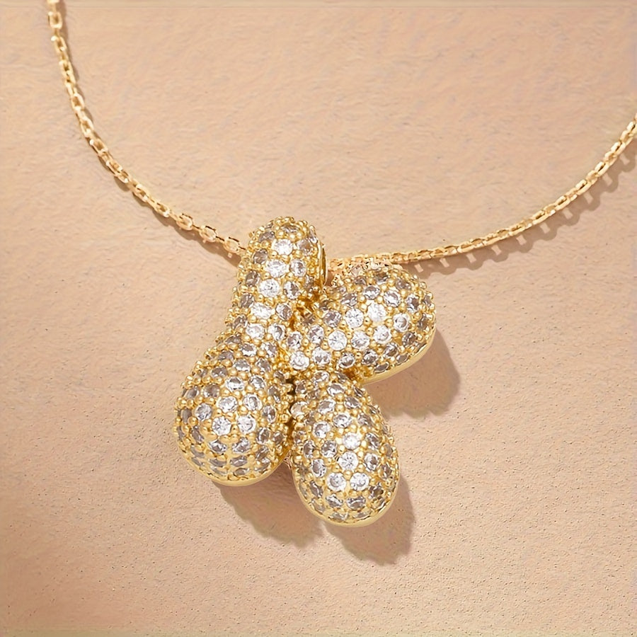 Initial Letter Necklace with Zircon Stones Gold Plated