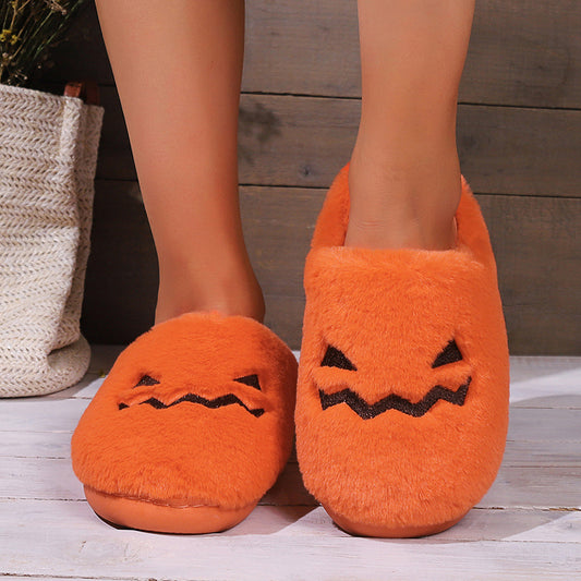 Cute Halloween Pumpkin Slippers Winter Warm Plush Bedroom Floor Home Slippers Casual Slip On Comfortable Cozy Indoor House Shoes - Infinity Beautiful Boutique