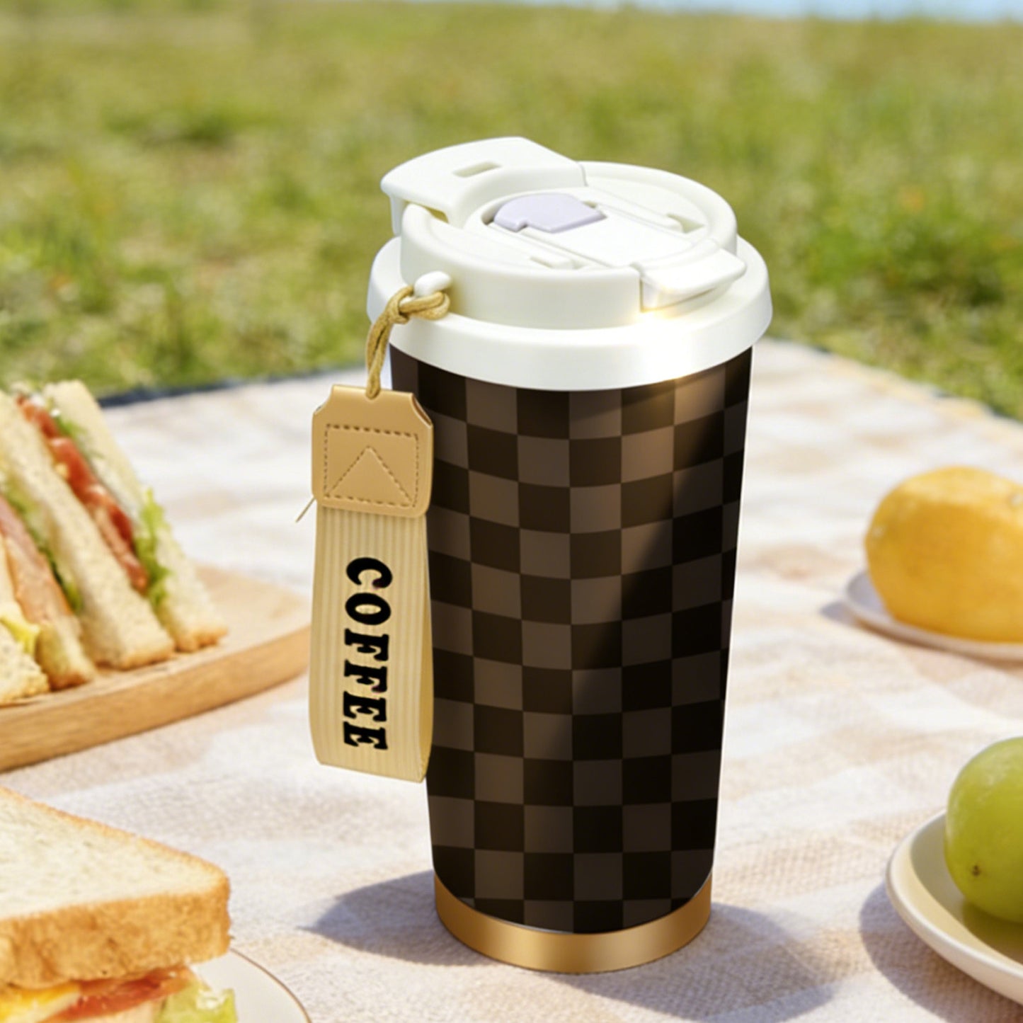 Classic Checkered Design Stainless Steel Travel Tumbler