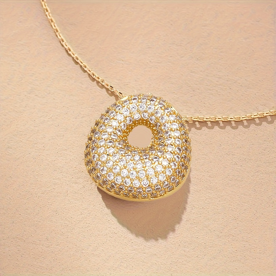 Initial Letter Necklace with Zircon Stones Gold Plated