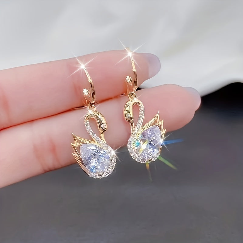 Elegant Vintage Swan Rhinestone Earrings