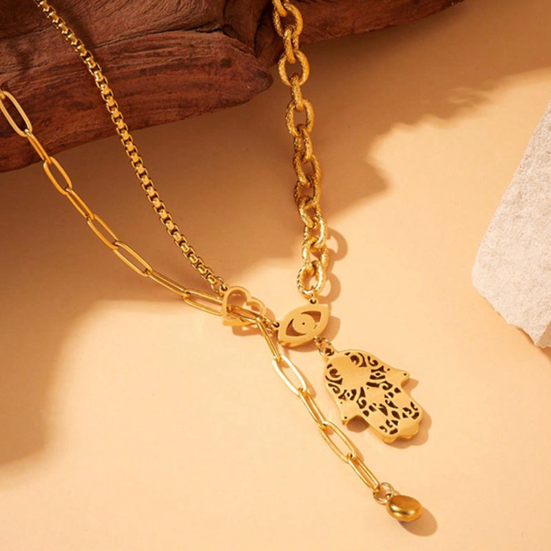 Boho Hamsa Hand Pendant Vintage Collarbone Necklace
