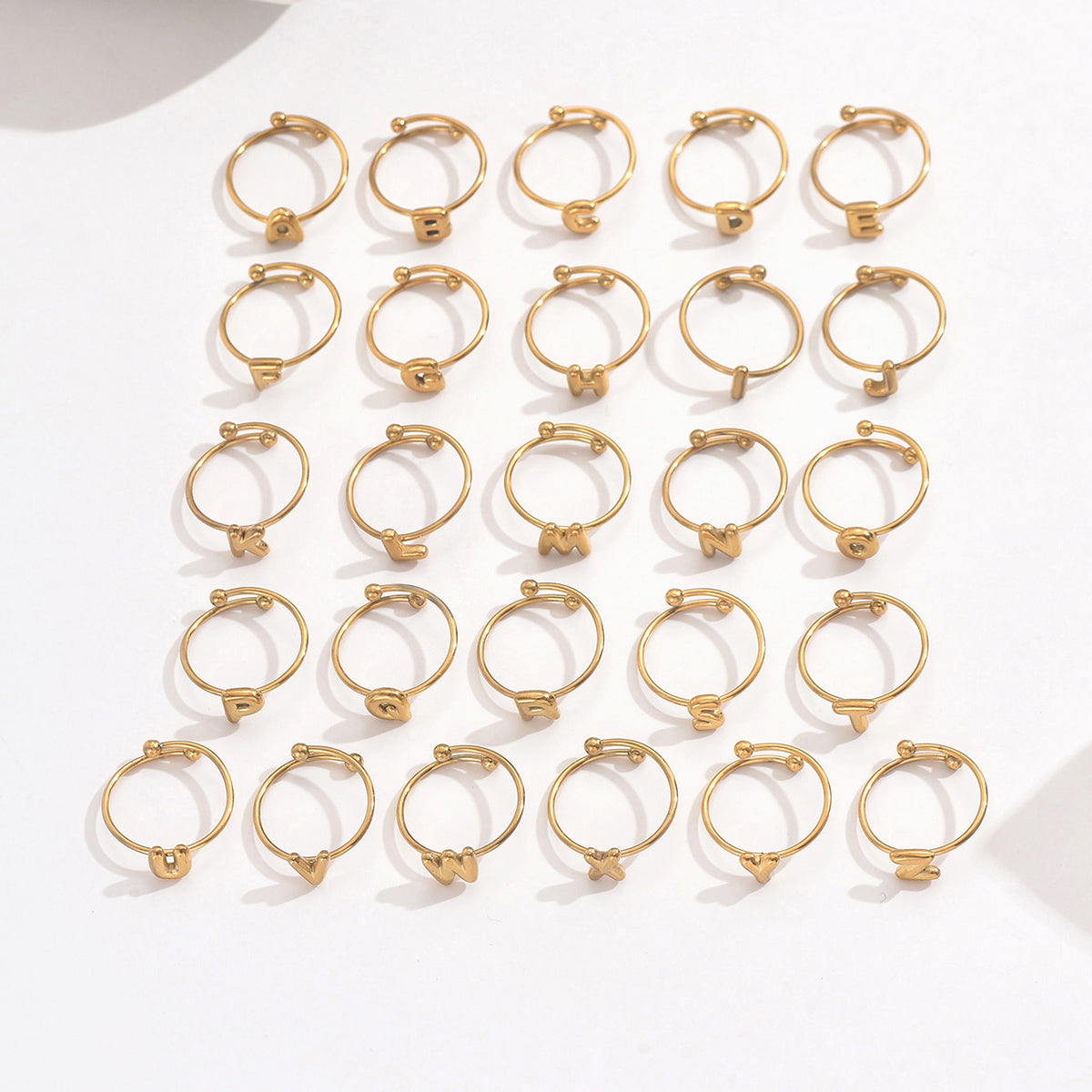 18K Gold-Plated Stainless Steel Initial Ring – Adjustable Minimalist A–Z Letter Ring, Waterproof, Hypoallergenic, Tarnish-Free