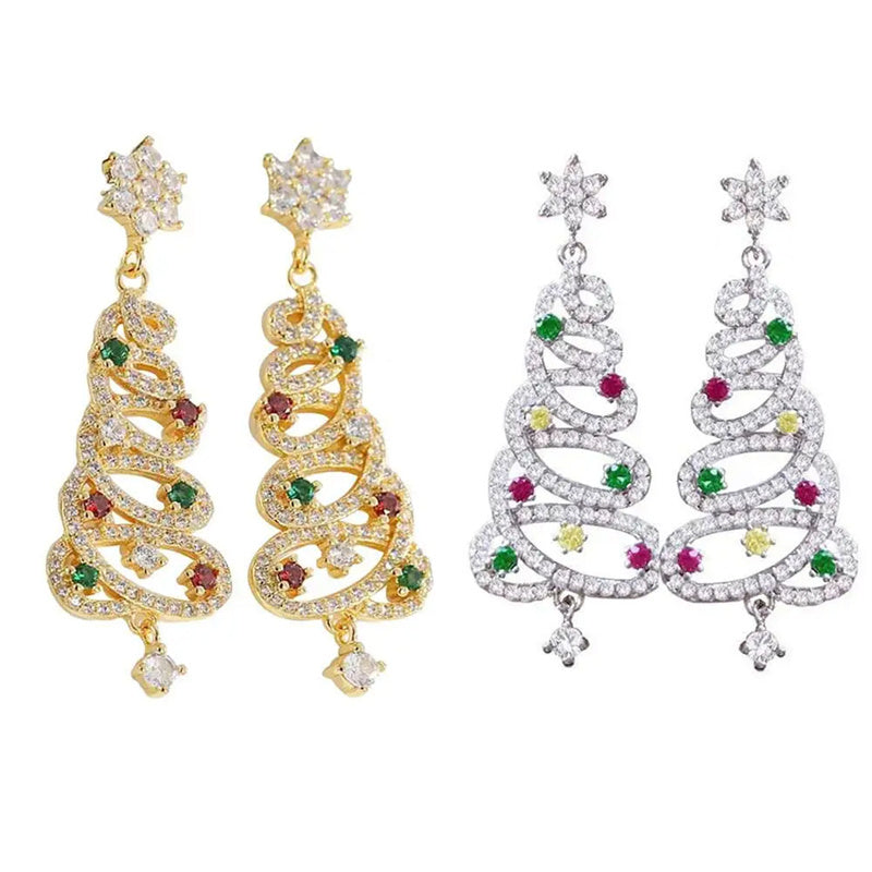 New Full Inlaid Colorful Zircon Christmas Tree Tassel Earrings Women's Fashion Personality Earrings Party Jewelry Christmas Gift - Infinity Beautiful Boutique