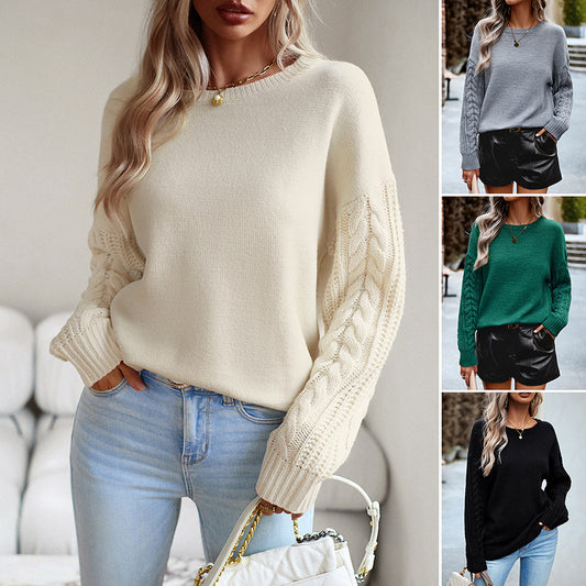 Women's Fashionable Simple Round Neck Sweater - Infinity Beautiful Boutique