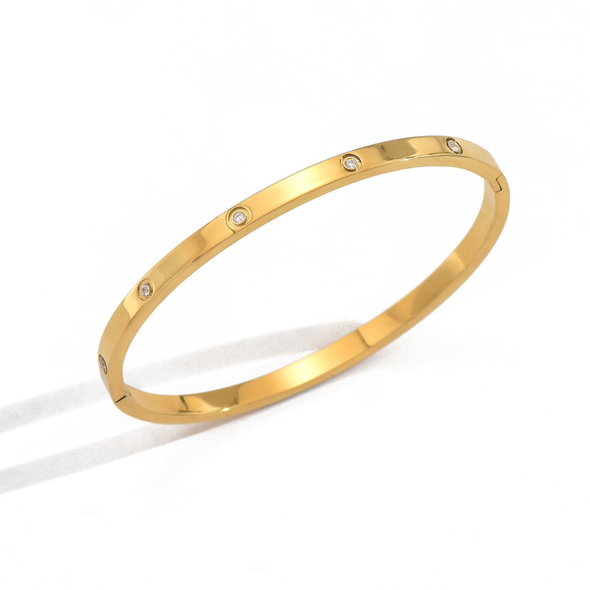 Lxalry 18K Gold Plated Stainless Steel Minimalist Bracelet Hypoallergenic Circle Rhinestone Jewelry  Secure Inlay Tarnish Free Design Skin Safe Luxury Gift For Her Golden Hour Glow, Everyday Wear A - Infinity Beautiful Boutique