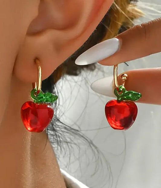 Infinity Beautiful Cute Red Apple Earrings