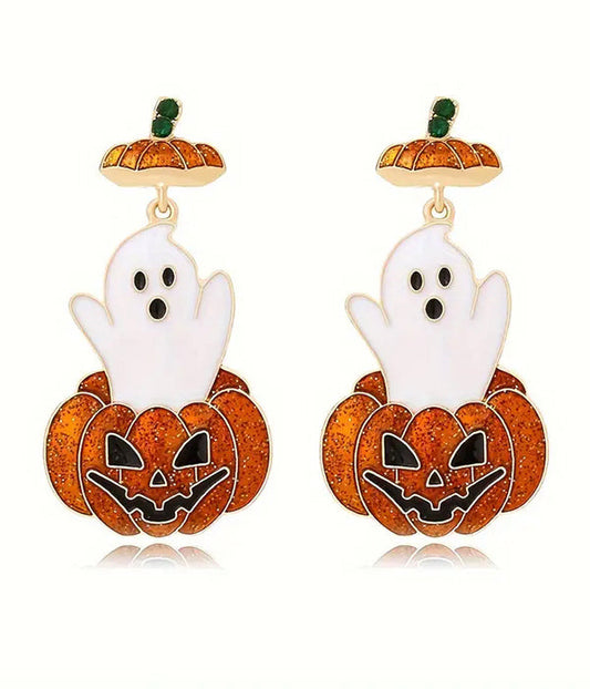 Infinity Beautiful Ghost & Pumpkin Halloween Earrings