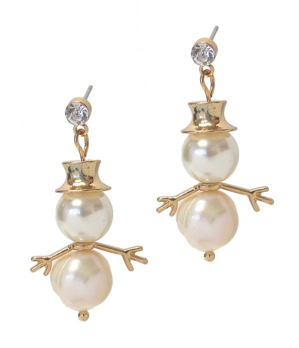 Christmas Snowman Pearl Earrings - Infinity Beautiful Boutique