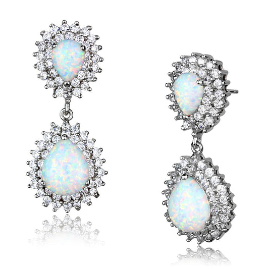 Infinity Beautiful Rhodium 925 Sterling Silver Earrings with Semi-Precious Opal